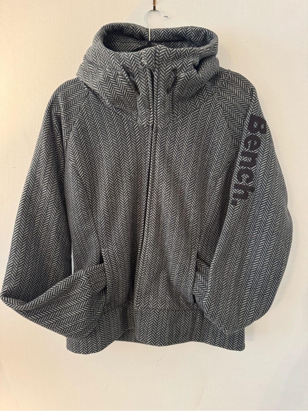 Women’sGrey Herringbone Hooded Polar Fleece jacket